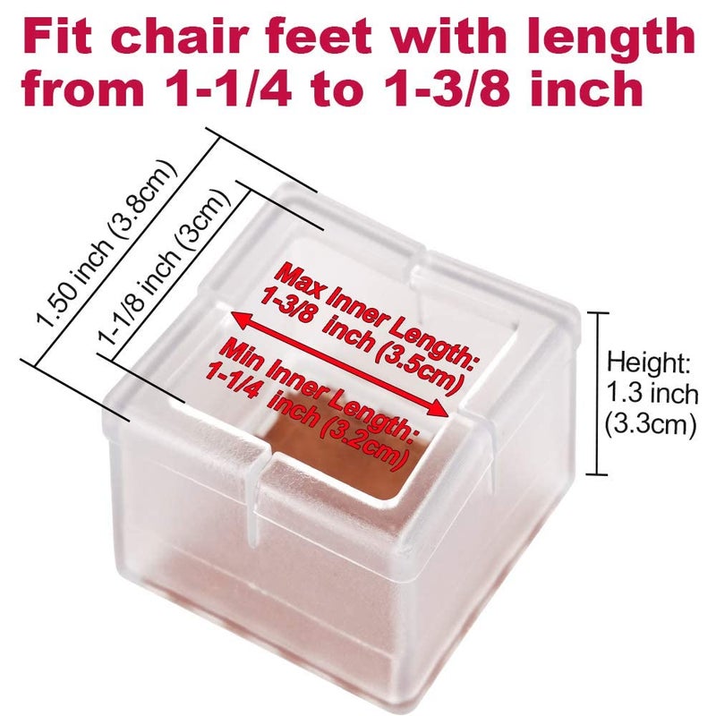 Anwenk Chair Leg Floor Protectors Square Furniture Leg Caps 1 1/4 to 1 3/8â€ with Felt Pads Clear (16 Pack) - Image 3